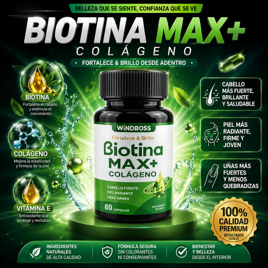 BiotinaMax – Colágeno Hidrolizado con Biotina para Cabello Más Fuerte, Piel Radiante y Uñas Resistentes