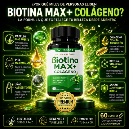 BiotinaMax – Colágeno Hidrolizado con Biotina para Cabello Más Fuerte, Piel Radiante y Uñas Resistentes