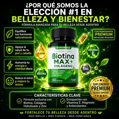 BiotinaMax – Colágeno Hidrolizado con Biotina para Cabello Más Fuerte, Piel Radiante y Uñas Resistentes