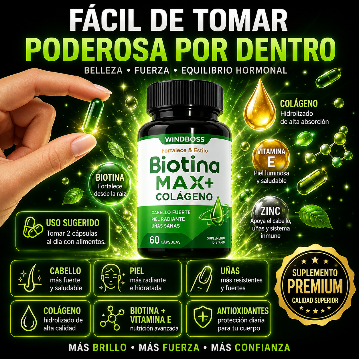 BiotinaMax – Colágeno Hidrolizado con Biotina para Cabello Más Fuerte, Piel Radiante y Uñas Resistentes