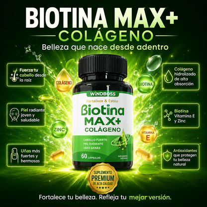 BiotinaMax – Colágeno Hidrolizado con Biotina para Cabello Más Fuerte, Piel Radiante y Uñas Resistentes