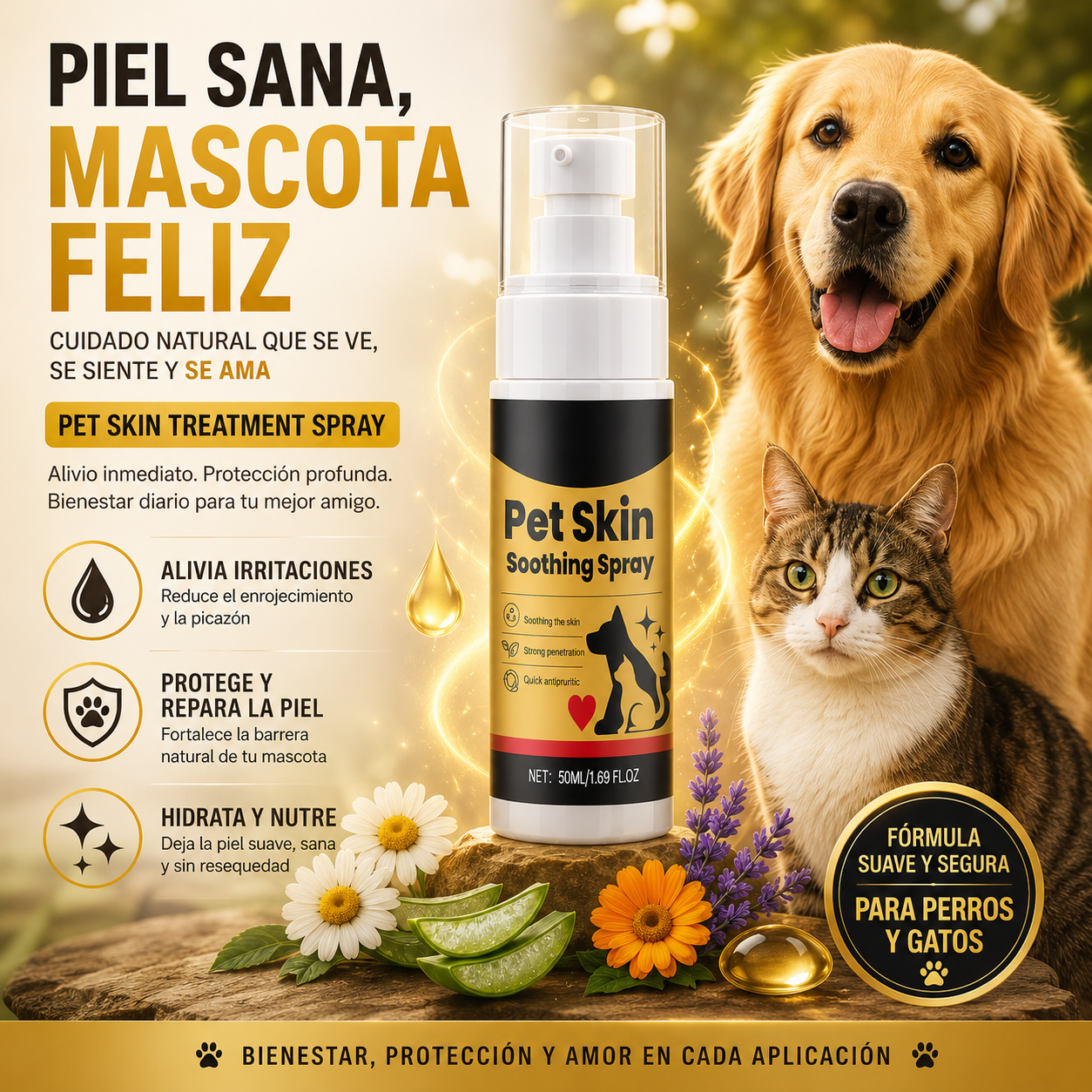 PetDerma – Spray Reparador para la Piel de Mascotas, Alivia Irritación y Favorece la Recuperación