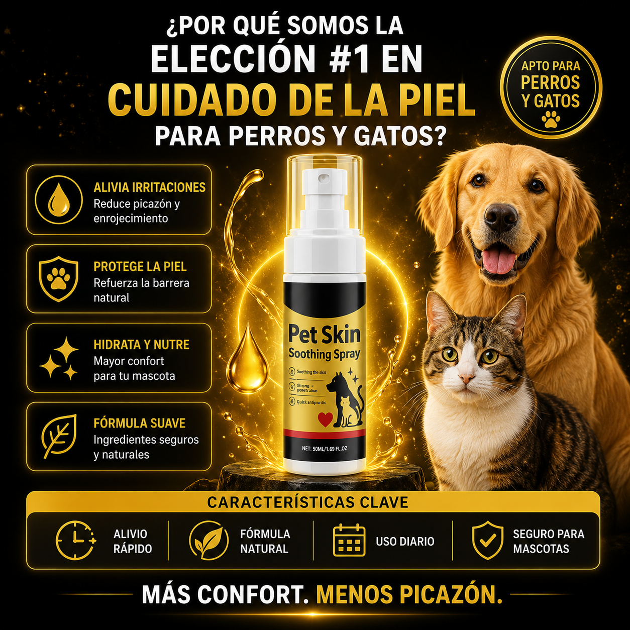 PetDerma – Spray Reparador para la Piel de Mascotas, Alivia Irritación y Favorece la Recuperación