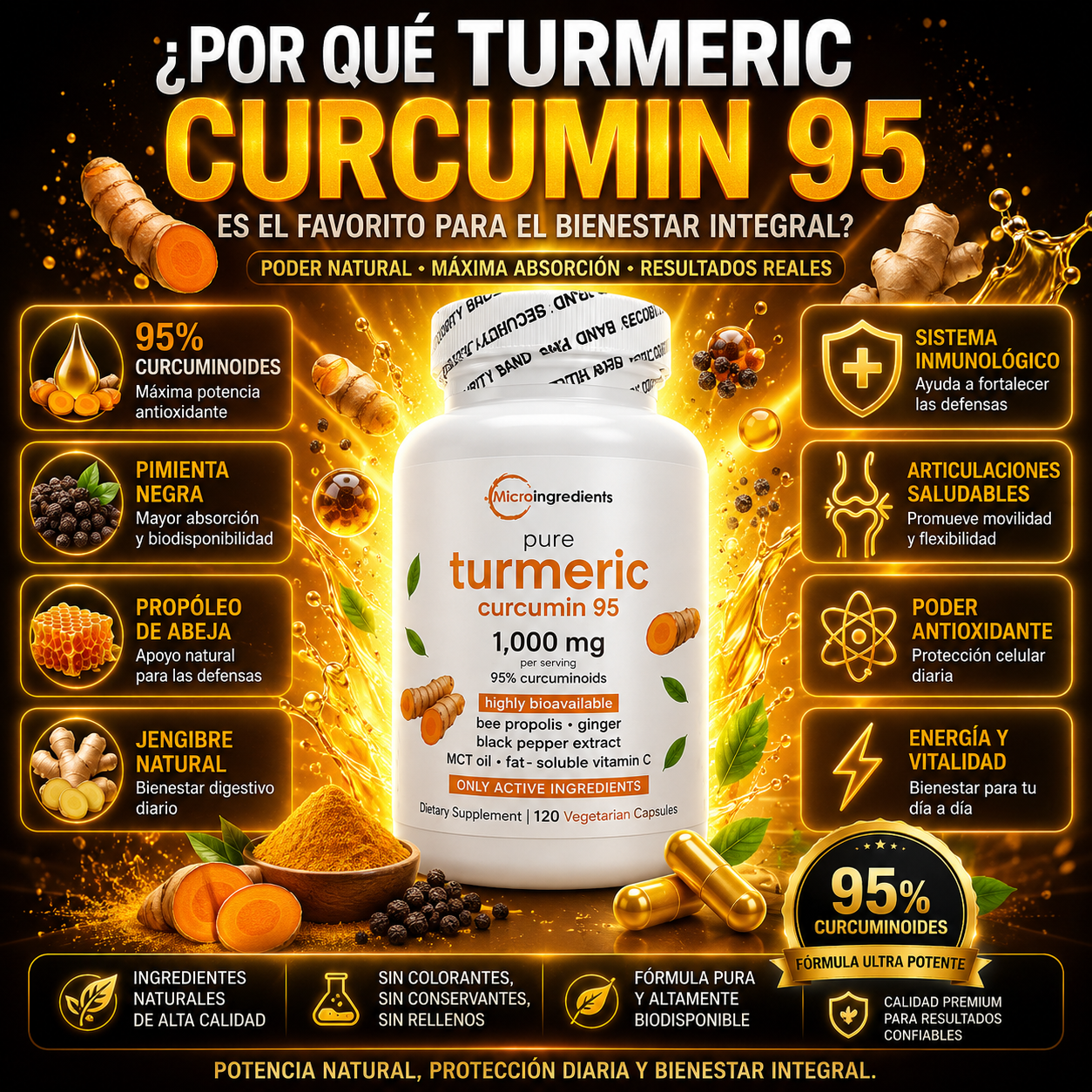 Cúrcuma 95™️ – Turmeric 95% Concentrado para Articulaciones, Energía y Bienestar Diario