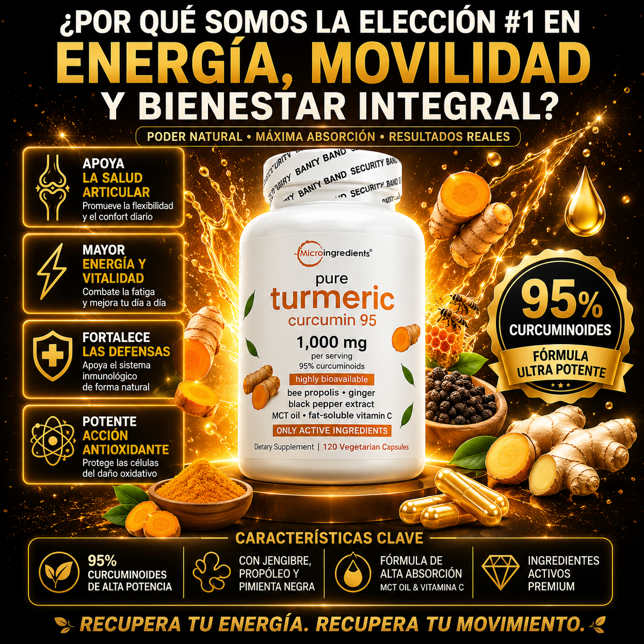 Cúrcuma 95™️ – Turmeric 95% Concentrado para Articulaciones, Energía y Bienestar Diario