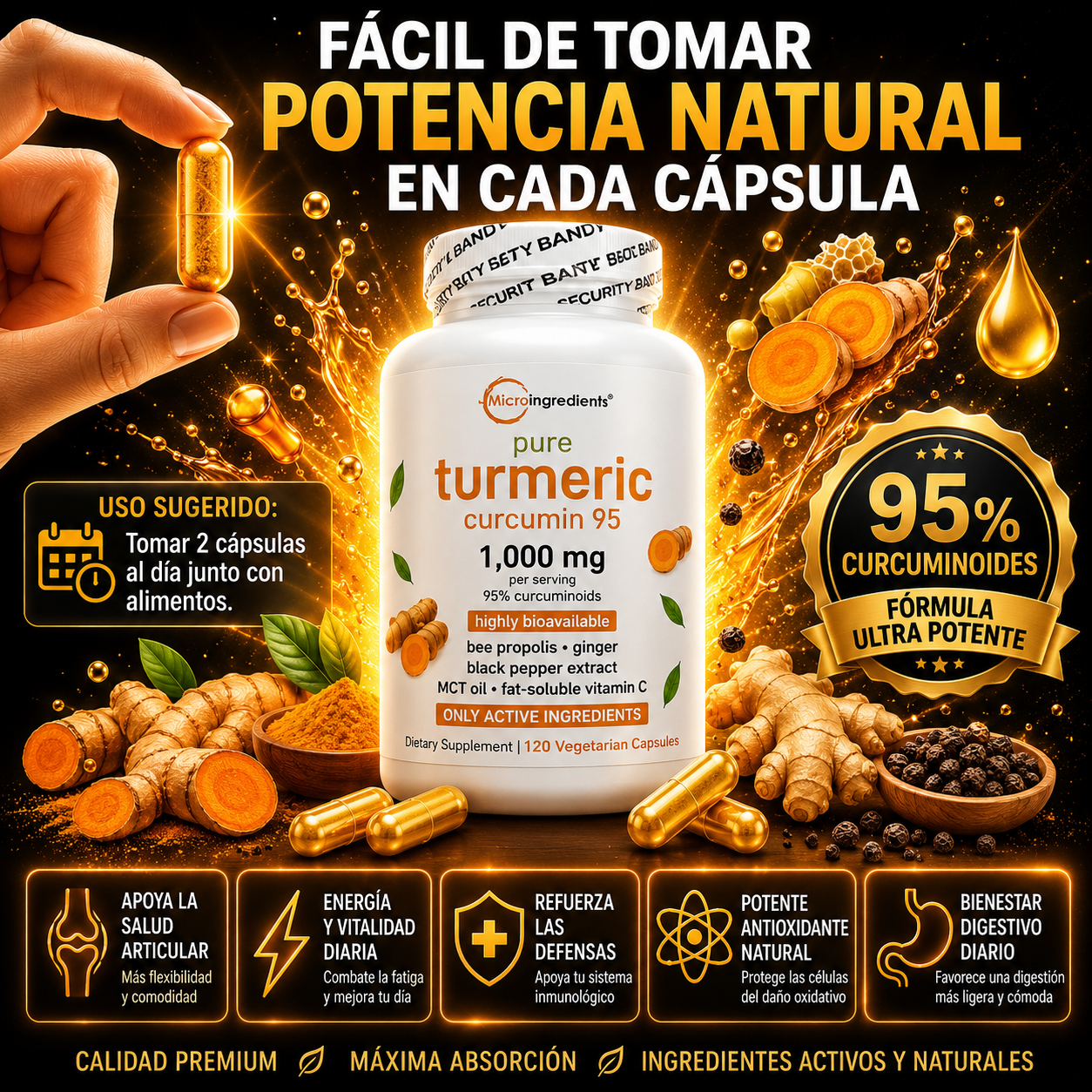 Cúrcuma 95™️ – Turmeric 95% Concentrado para Articulaciones, Energía y Bienestar Diario