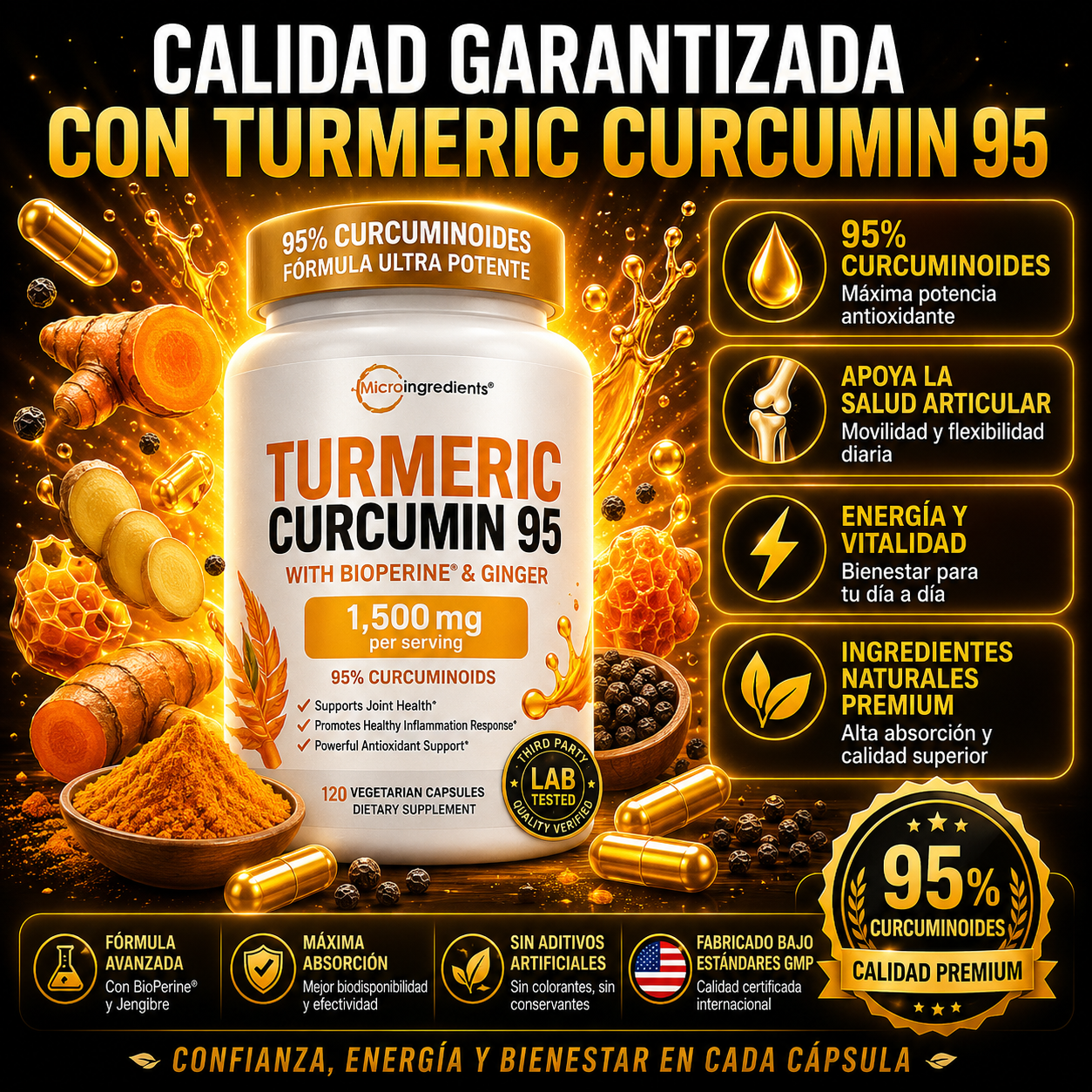 Cúrcuma 95™️ – Turmeric 95% Concentrado para Articulaciones, Energía y Bienestar Diario